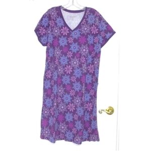 NEW Dreams Co Nightgown Purple Snowflake Print w Pockets Lounge Plus Size 14 16
